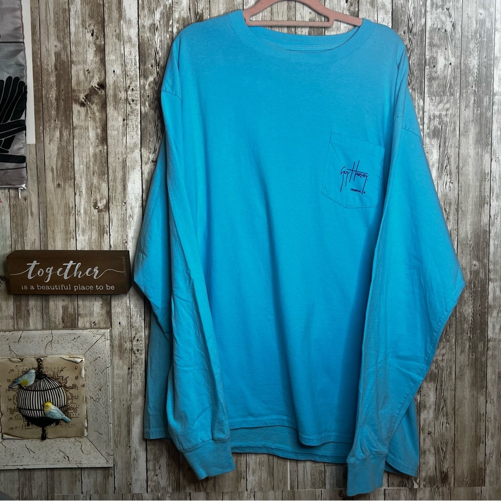 Guy Harvey American Flag Marlin Long Sleeve Pocket Tee – Size XL